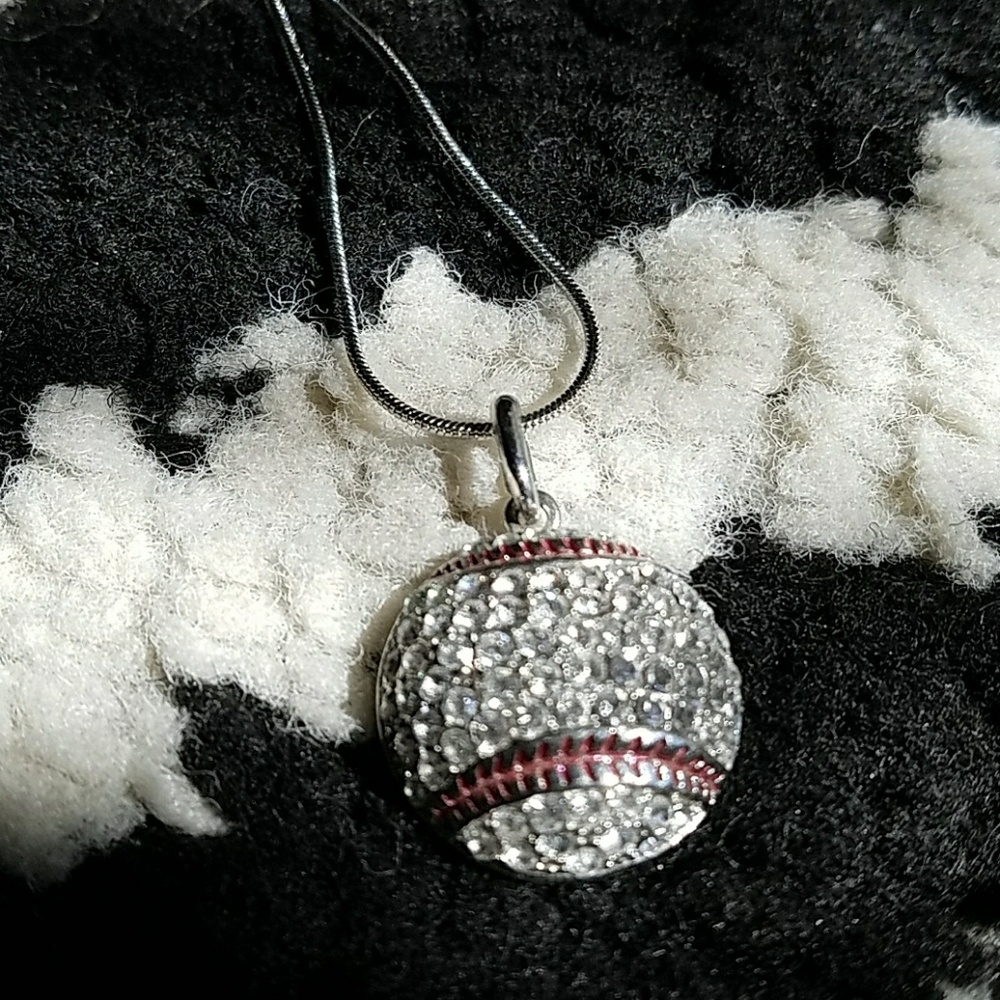 Rhinestone bling baseball Necklace